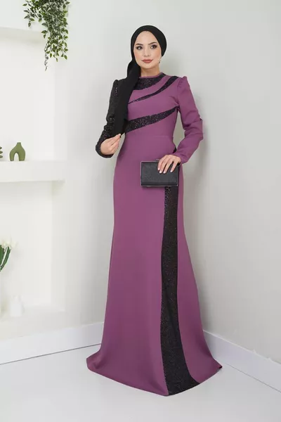 الترتر مفصلة فستان السمك أرجواني