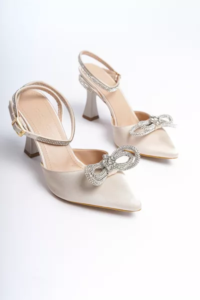 Shayk жените стилет посочи пръсти отворени обратно камък лък токчета вечерни обувки