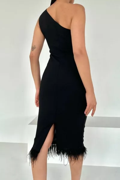 Пола с едно рамо Otrish рокля с цепка черна