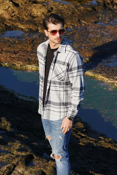 رمادي أزرق كحلي مخطط كبير الحجم (تناسب واسع) سميك حطاب هدية قميص محاصر