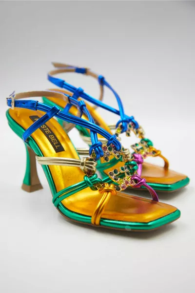Women's Colorful Stone Buckle Detailed Evening Shoes