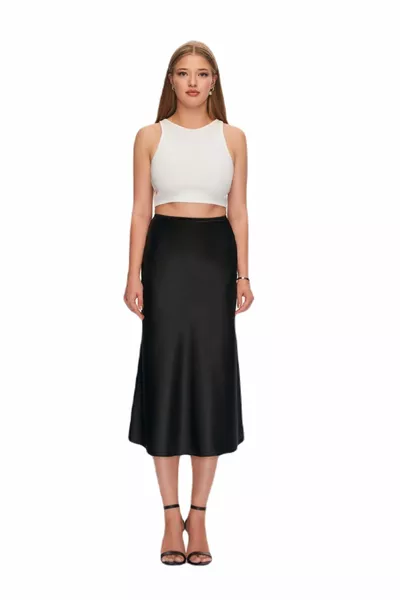 Tissu résistant de qualité moyenne épaisse Tissu élastique taille haute Jupe en satin d’acétate de longueur midi