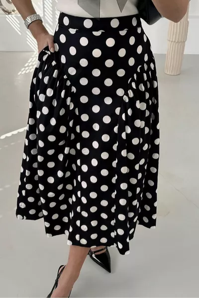 ЖЕНСКАЯ ЮБКА В ГОРОШЕК С ГОФРИРОВАННЫМИ БОКАМИ