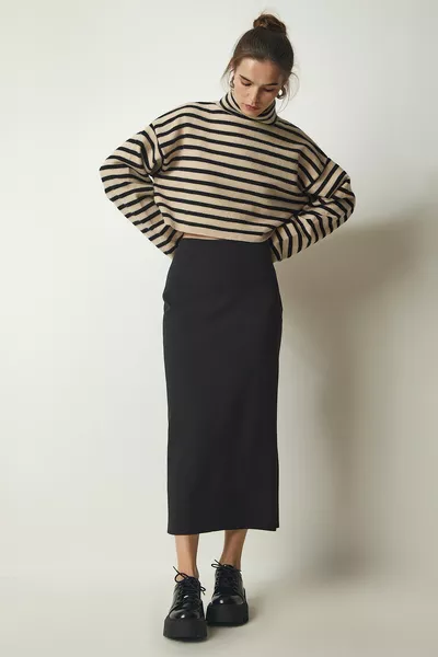 المرأة السوداء شق مرنة محبوك تنورة مشروطة  