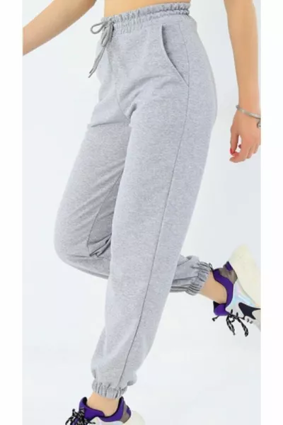 Jogger Eşofman Altı Gri Yüksek Bel Eşofman