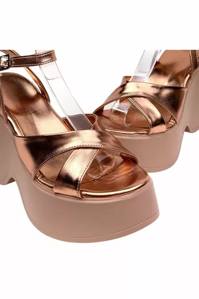 Onl Retya Gold High Padding Heel Crossband Sandals Lucest New