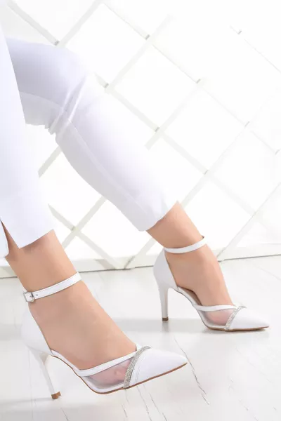 Kaylee Weißer veganer Mesh-Stiletto 9 cm.