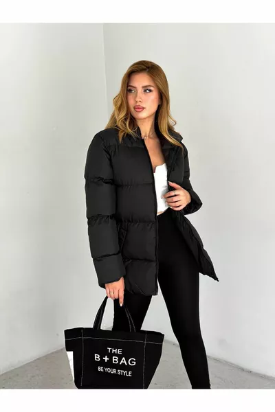 Doudoune à capuche noire pour femme