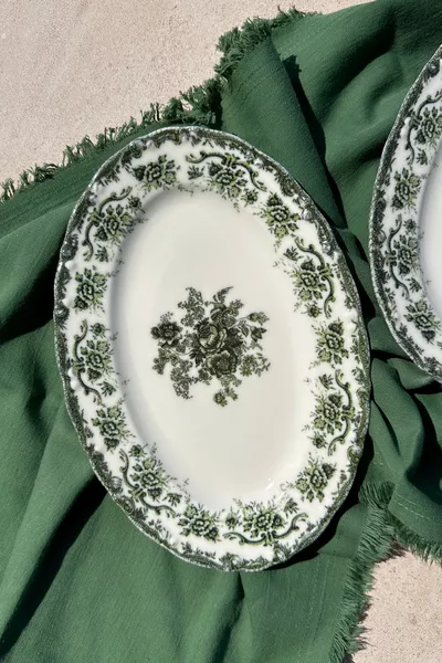 Antique Green 2-Piece Cm Premium Porcelain Medium-Sized Boat Serving Set