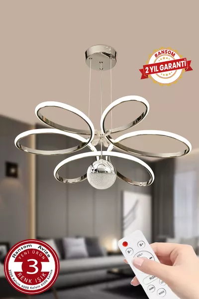 3 Цвята с дистанционно управление, голяма салонна LED полилей с пеперуди и маргаритки, хром LED полилей '' 2 години гаранция''