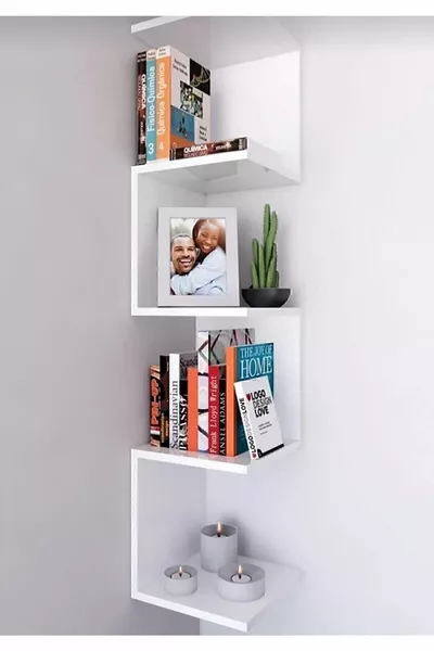 رف كتب زاوي متعرج - رف حائطي مفتوح