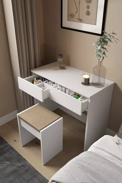 مكتب مكياج مع درجين ومقعد