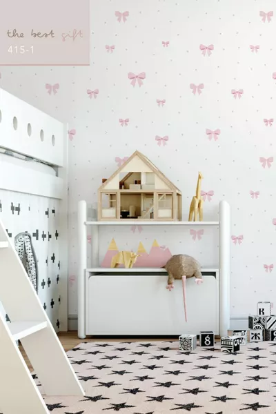 Zümrüt Kids -1 Детски тапет с розова панделка 5 м²