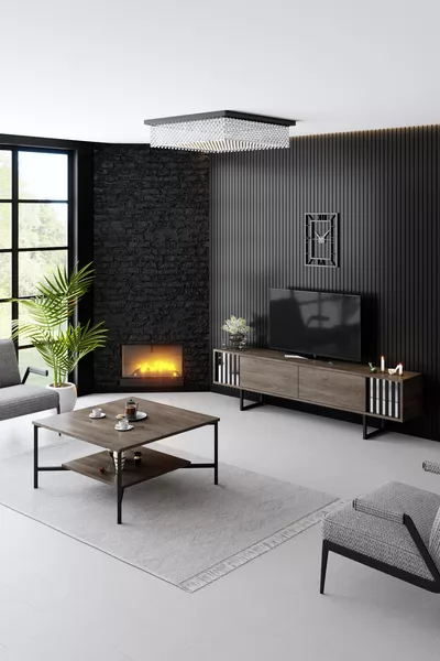 Chrome Leg Walnut TV Stand