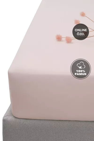 Softy Двоен Еднолицев Чаршаф от % Памук с Ластик - Пудра
