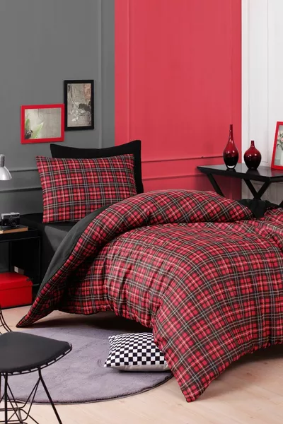 Лесно гладно спално бельо Единичен комплект Шотландско червено