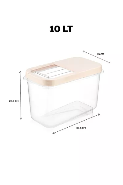  Lt Bakliyat Saklama Kabı - Kayar Kapaklı Erzak Saklama Kabı Un Kabı Krem