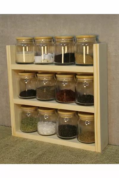 Wooden Countertop Organizer Kitchen Rack Spice Jar Set Stand Organizer