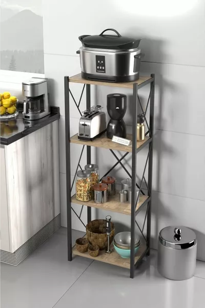 Arnora Metal Single Kitchen Shelf Material Cabinet 4-Tier Microwave Shelf Multi-Purpose
