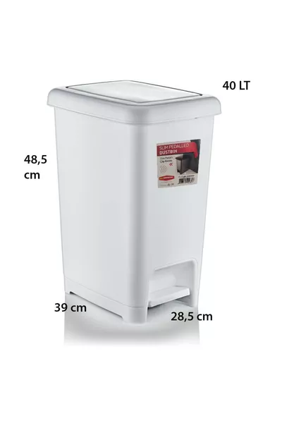 Lt Slim Pedaled Plastic Trash Can White