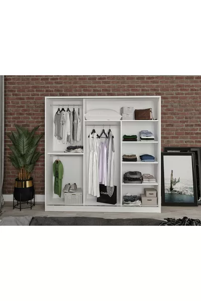 خزانة ملابس بيضاء ساميرا من MDF مع مرآة و3 أبواب جرّارة
