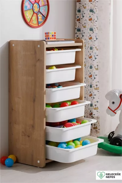 Bw Children's Toy Cabinet - Toy Chest - Oval Edge - 6 Shelves - Wood - cm