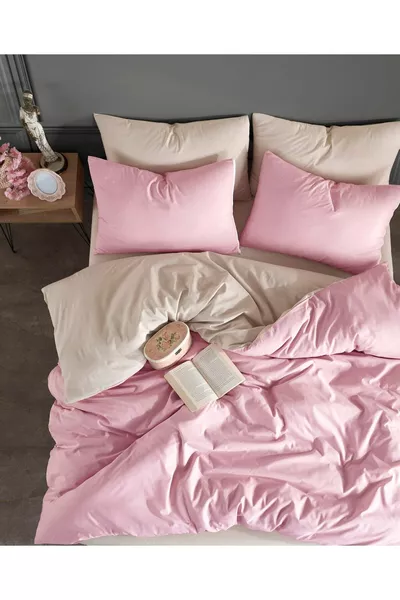 Set di Biancheria da Letto Singolo | Con Lenzuolo con Angoli | In Cotone | Beige Cipria