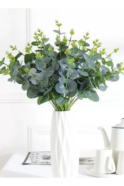 نبات أكالبتوس صناعي ذو فروع رطبة، ارتفاع سم، لون أخضر، لتزيين المنزل، المزهرية، الحمام