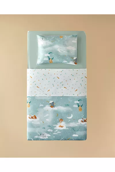 Funny Animals Cotton Baby Duvet Cover Set Green