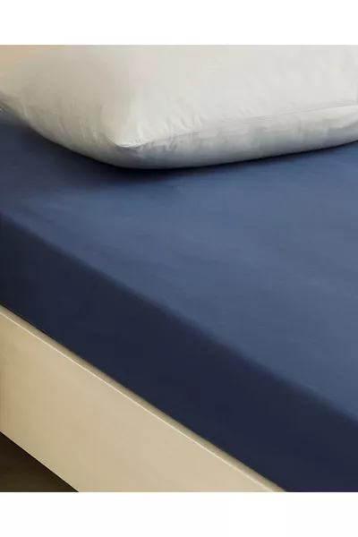 Двоен памучен ластичен чаршаф Нощно синьо