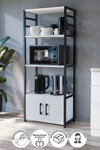 Kitchen Stand 2-Door 4-Shelf Coffee Corner Kitchen Shelf Kitchen Buffet Colombia White
