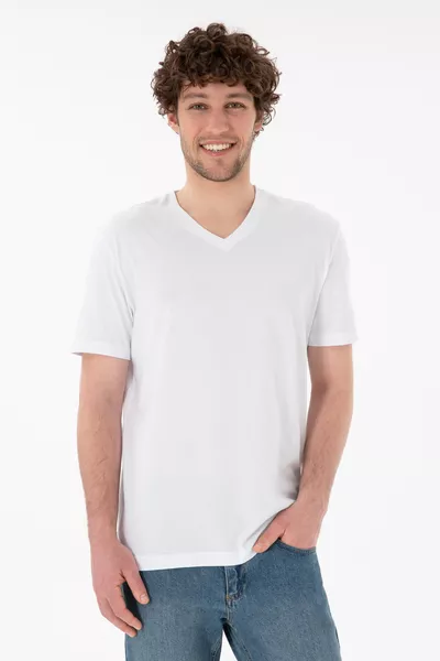 Мужская футболка Regular Fit с V-образным вырезом белая базовая 