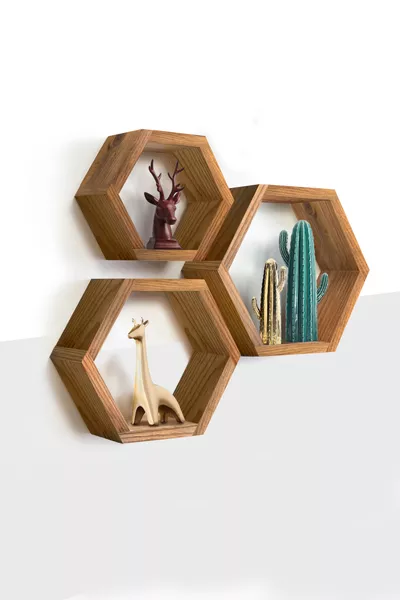 Mensola da Parete Esagonale in Legno (Nido d'Ape) set da 3