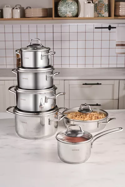 Set di Pentole per Dotazione Nuziale in Acciaio a Pezzi con Base a Induzione Olympia