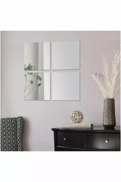 Decorative Square Silver Mirror Plexiglass Wall Decoration  Cm Silver 4 PCS
