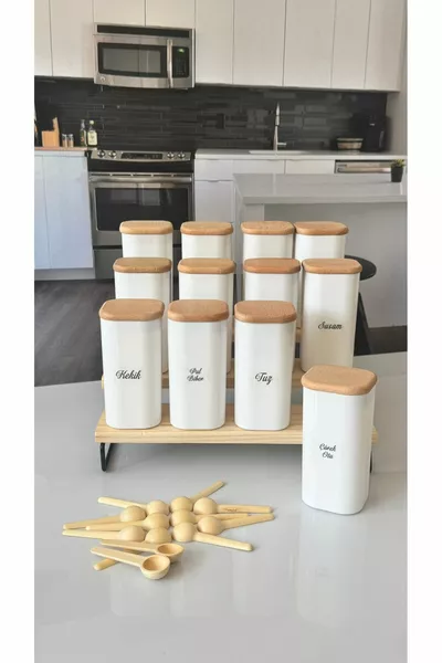 'ли мл с бамбуковой подставкой, вакуумный контейнер с деревянной крышкой, акриловый баночка для специй с видом под фарфор, ложка и этикетка