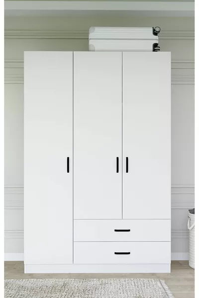 Armadio Abbigliamento Yaman Mat Bianco a 3 Ante con 2 Cassetti