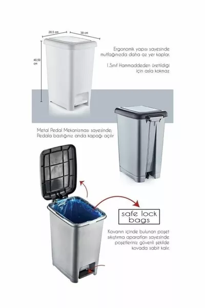 Пластмасова кофа за боклук с педал Slim Lt с черен капак