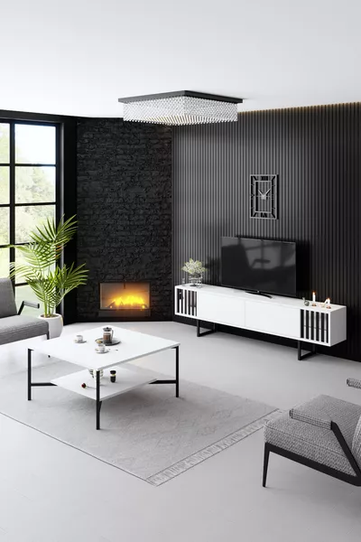 Chrome Line White TV Stand with Iron Legs