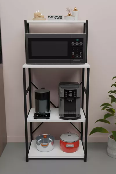 Kitchen Counter Multi-Purpose Shelf Cabinet Organizer Counter Microwave Oven Shelf Kitchen Counter White