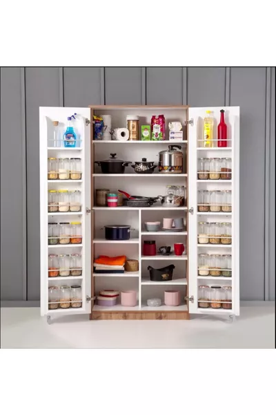 Килер и кухненски шкаф с 2 врати, които могат да се отварят под различен ъгъл - см, ПДЧ, бял