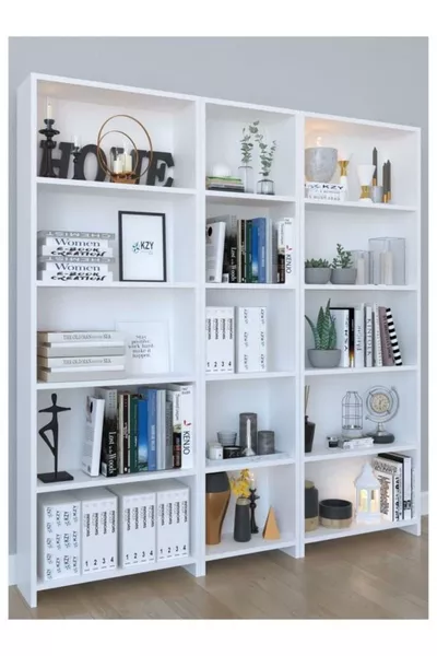 Mobilya 5 Raflı Geniş Kitaplık - Beyaz