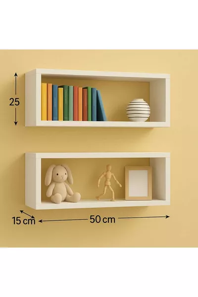 رف كتب مثبت على الحائط أبيض مزدوج، رف حائط، منظّم