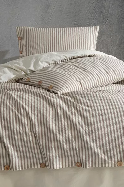 Chance % Baumwollgarn Gefärbt Waschbares Doppelbett-Bettwäsche-Set Creme *