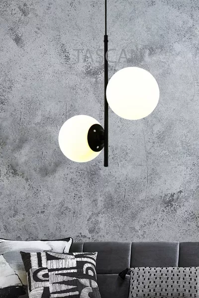 Ladin 2 Flammiger Schwarzer Kronleuchter mit weißem Glas