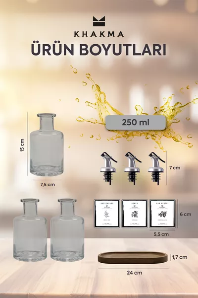 Porte-bouteilles en bois transparent 3 pièces pour ml huile d'olive, vinaigre, vinaigre de grenade, huilier, blanc