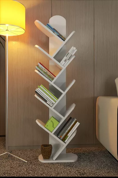 Boekenkast met planken, decoratieve vakken, multifunctioneel, wit, voor thuis of kantoor