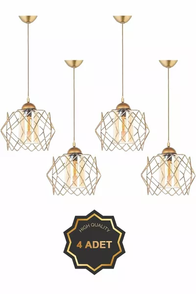 4 Lustres Suspendus Tendance en Acrylique Transparent avec Détails Dorés pour Salon, Cuisine, Salle de Bain, Chambre, Chambre d’Enfant et Entrée