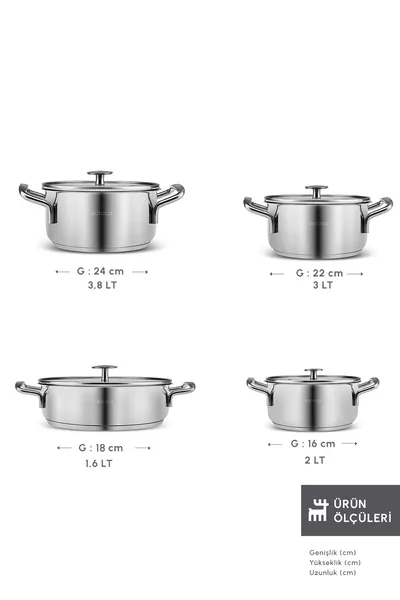 Alaz Induction-Based 8-Piece Steel Cookware Set