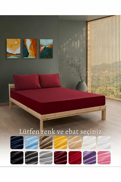 Комплект Ranforce Akfil бордо чаршаф с ластик с калъфки за възглавници за единично, двойно и кралско легло